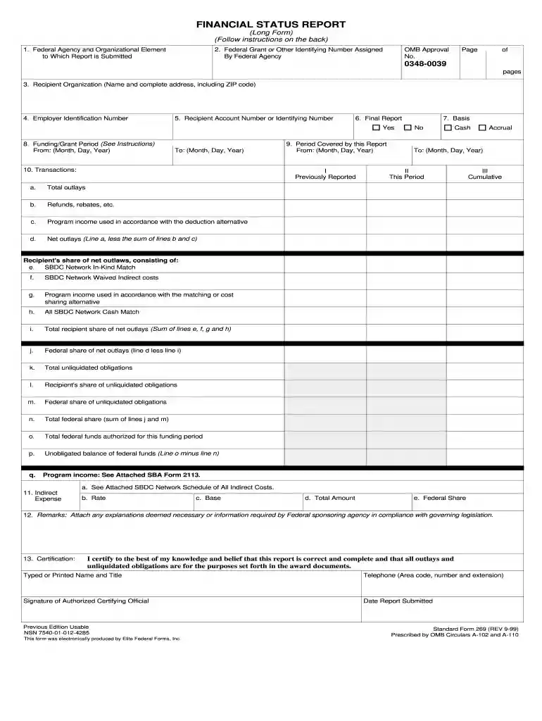 sf 269 form Preview on Page 1