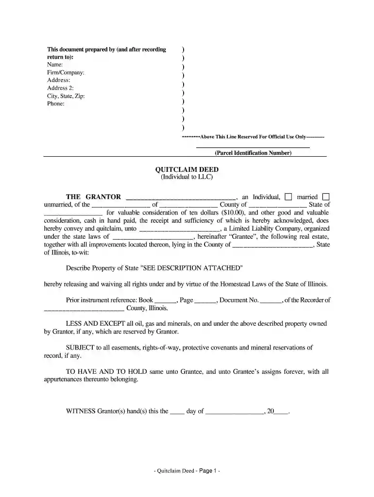 quit claim deed illinois Preview on Page 1