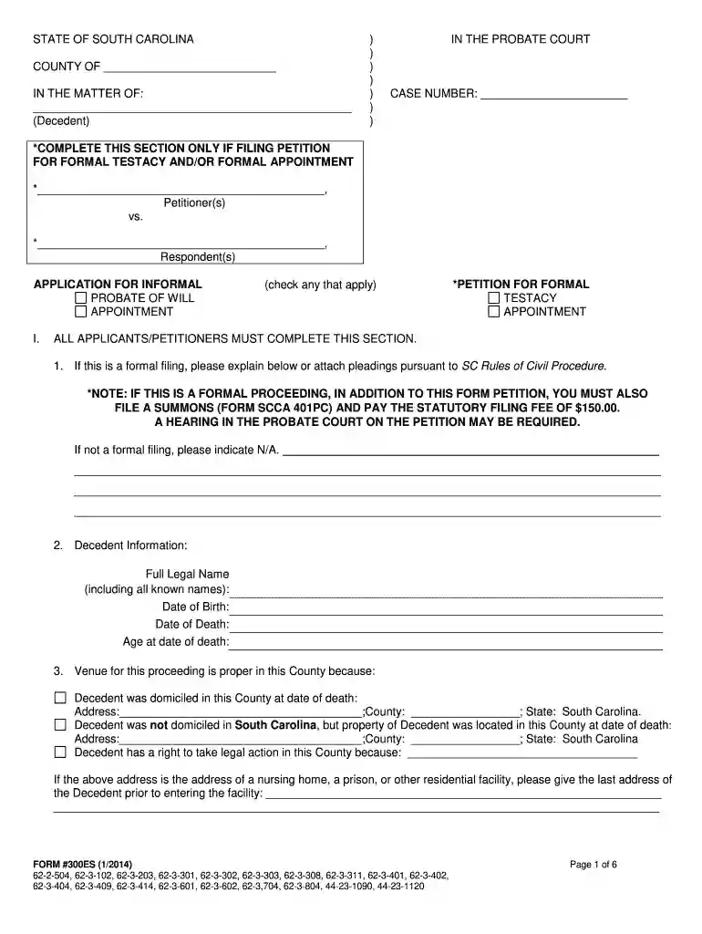 sc probate forms Preview on Page 1
