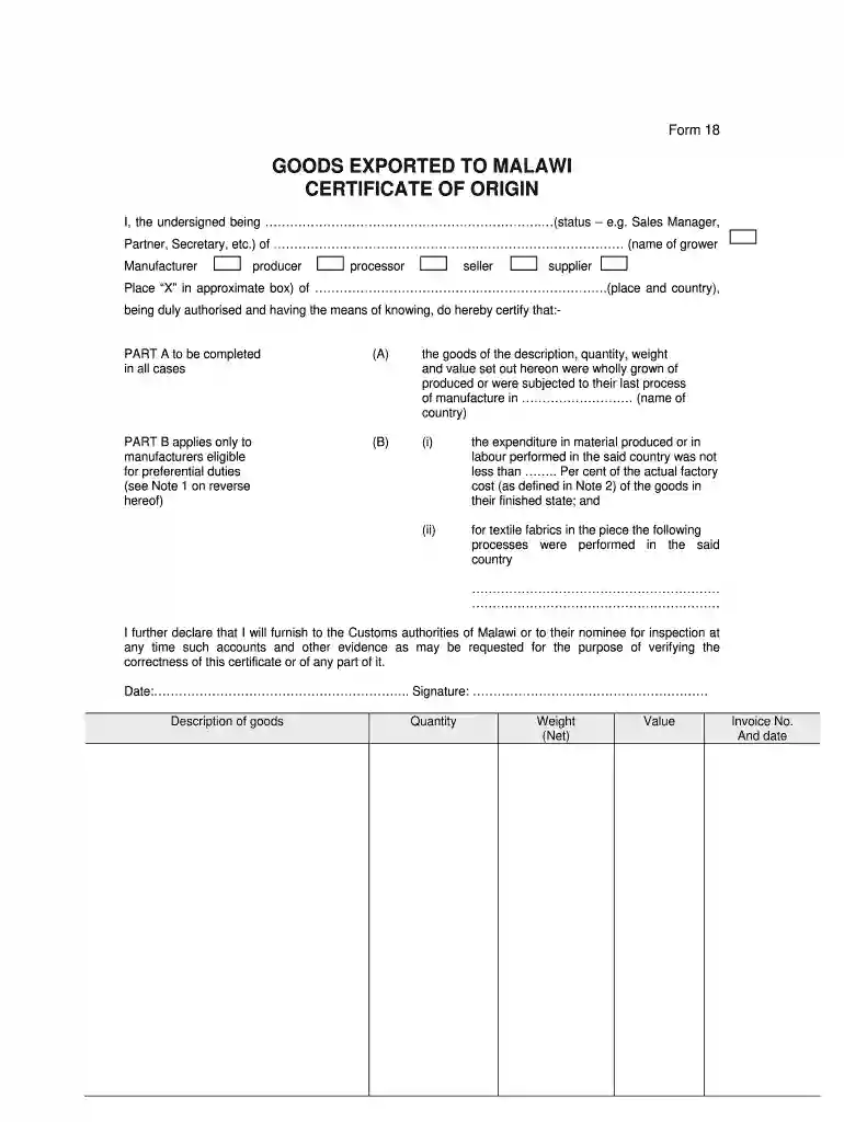 form 18 malawi Preview on Page 1
