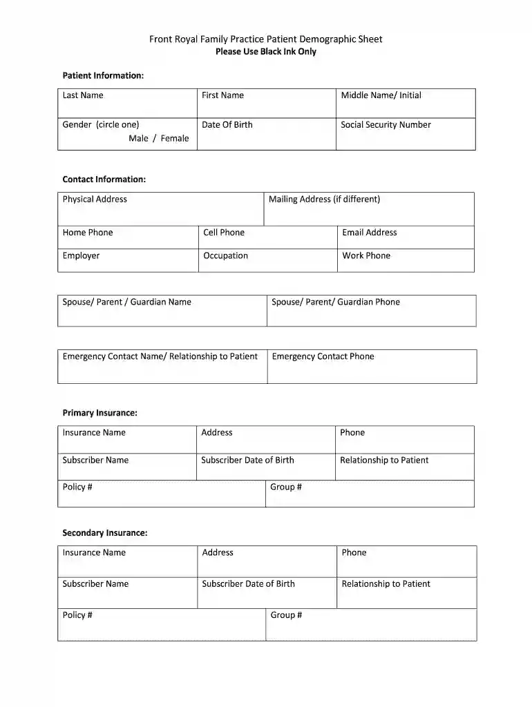 demographic sheet Preview on Page 1