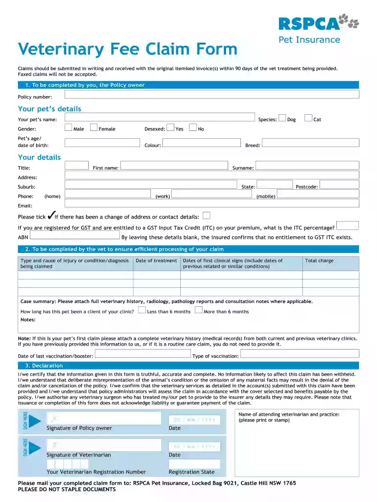 rspca pet insurance claim form Preview on Page 1