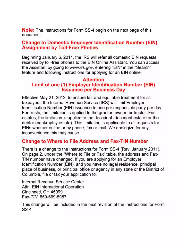 Instructions for Form SS-4 Application for Employer Identification - irs Preview on Page 1