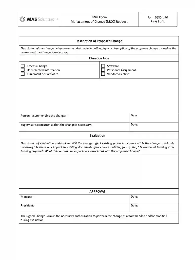 management of change form Preview on Page 1