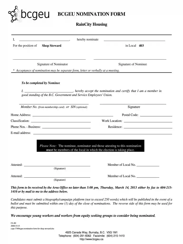 form bcgeu Preview on Page 1
