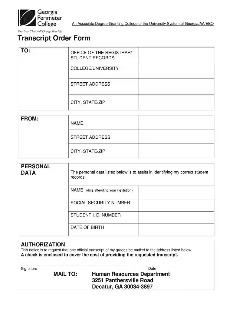 georgia perimeter college transcript request Preview on Page 1