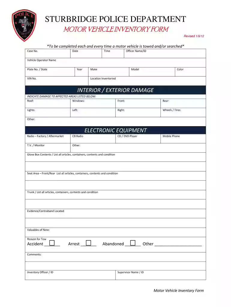 vehicle inventory sheet Preview on Page 1