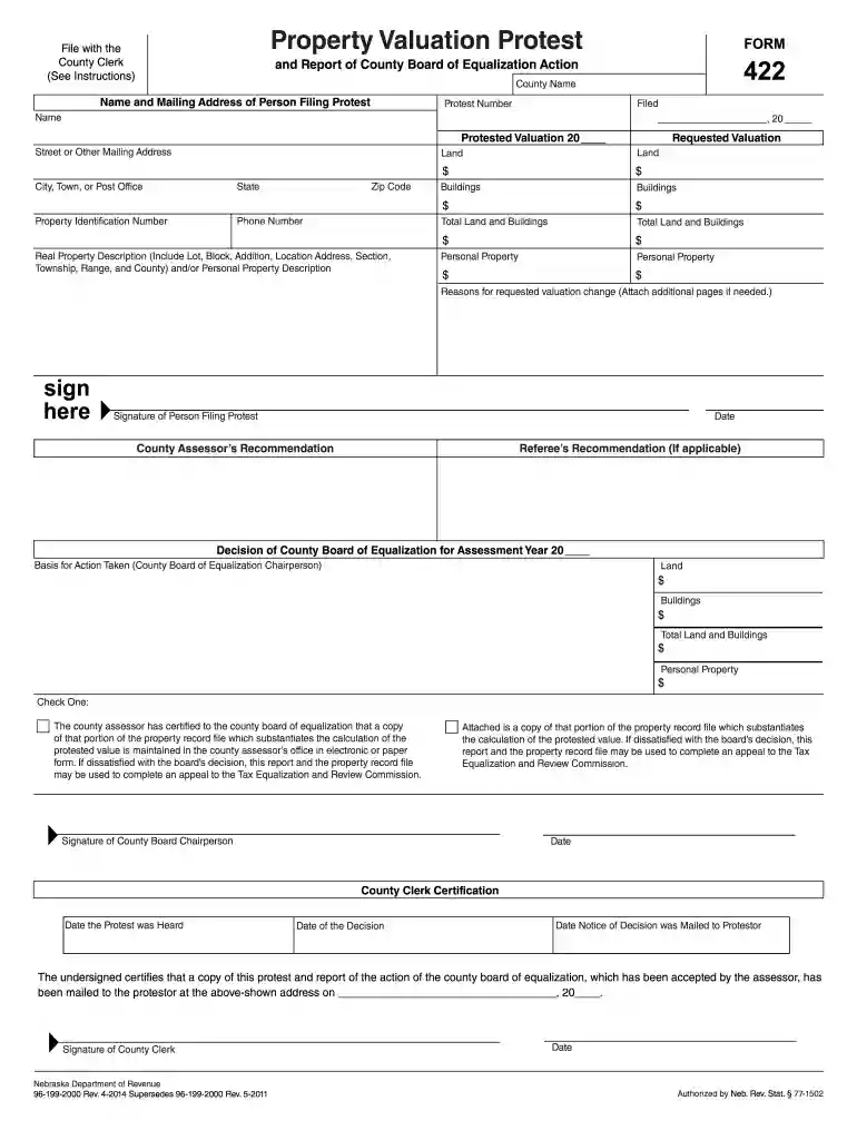 form 422 nebraska Preview on Page 1