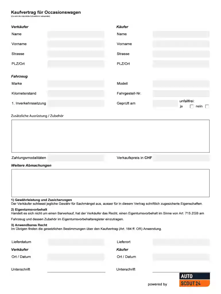 kaufvertrag für occasionswagen Preview on Page 1