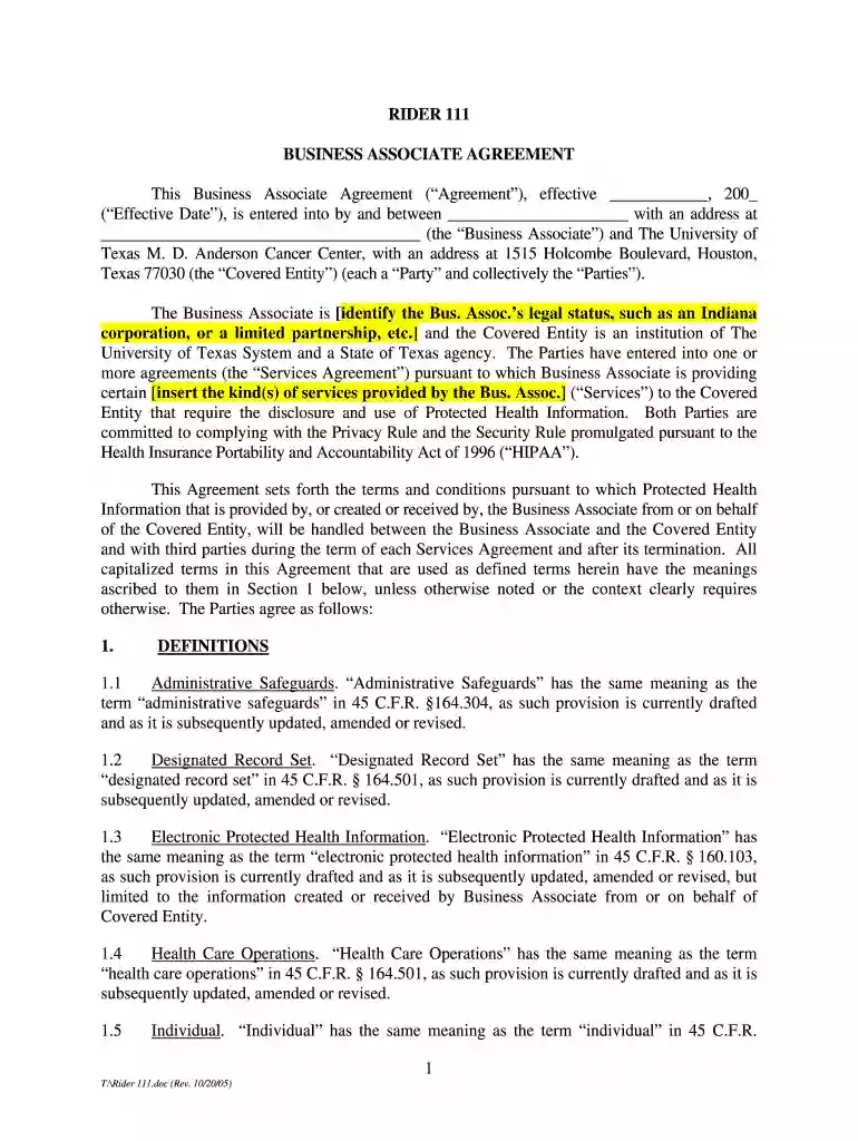 free business associate agreement template Preview on Page 1