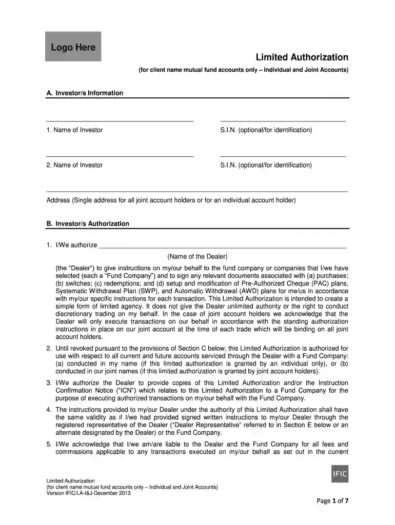 limited authorization form Preview on Page 1
