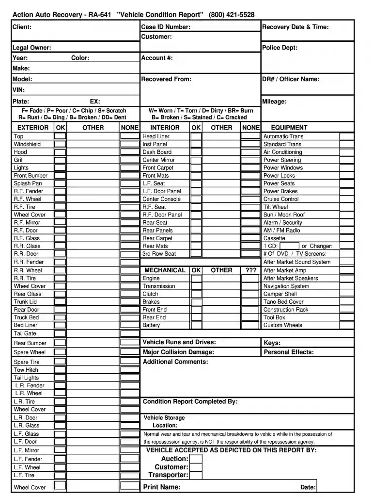 vehicle condition report form Preview on Page 1