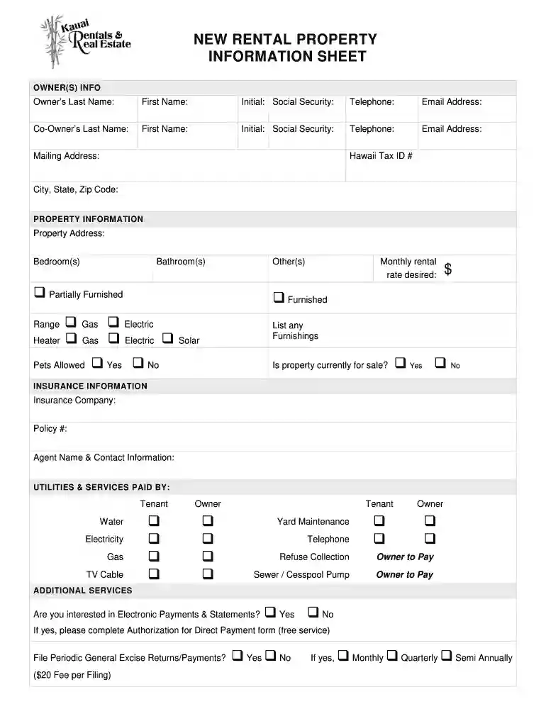 rental property information sheet template Preview on Page 1