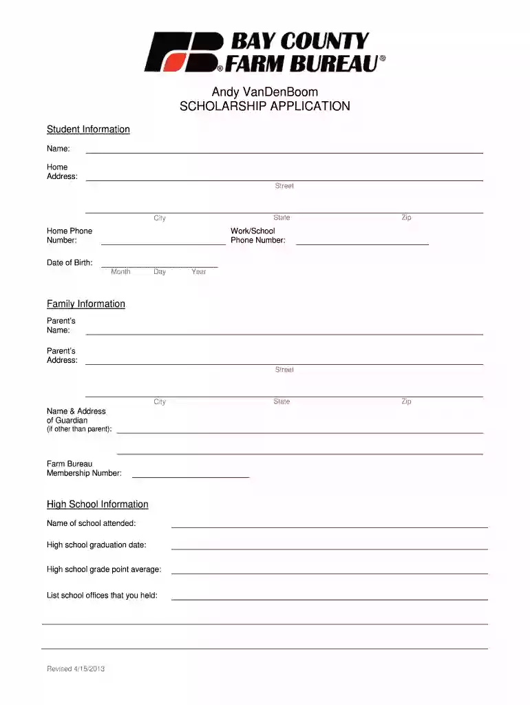Andy VanDenBoom SCHOLARSHIP APPLICATION - Michigan Farm ... Preview on Page 1