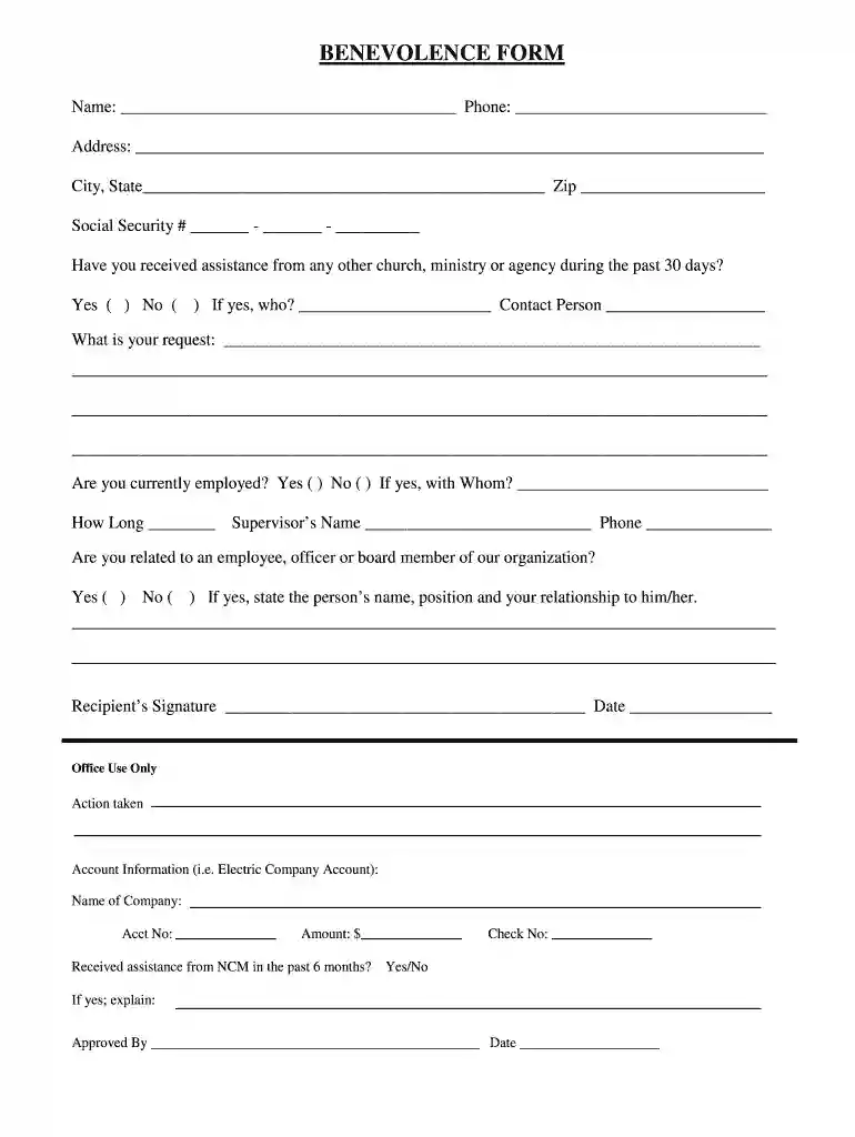 benevolence form covenant Preview on Page 1