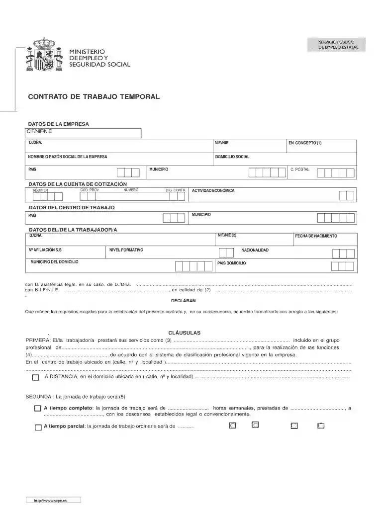 CONTRATO DE TRABAJO TEMPORAL - bcontratosbbnetcontratabbesb - contratos netcontrata Preview on Page 1