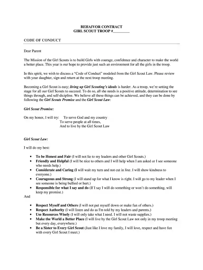 girl scout behavior contract Preview on Page 1