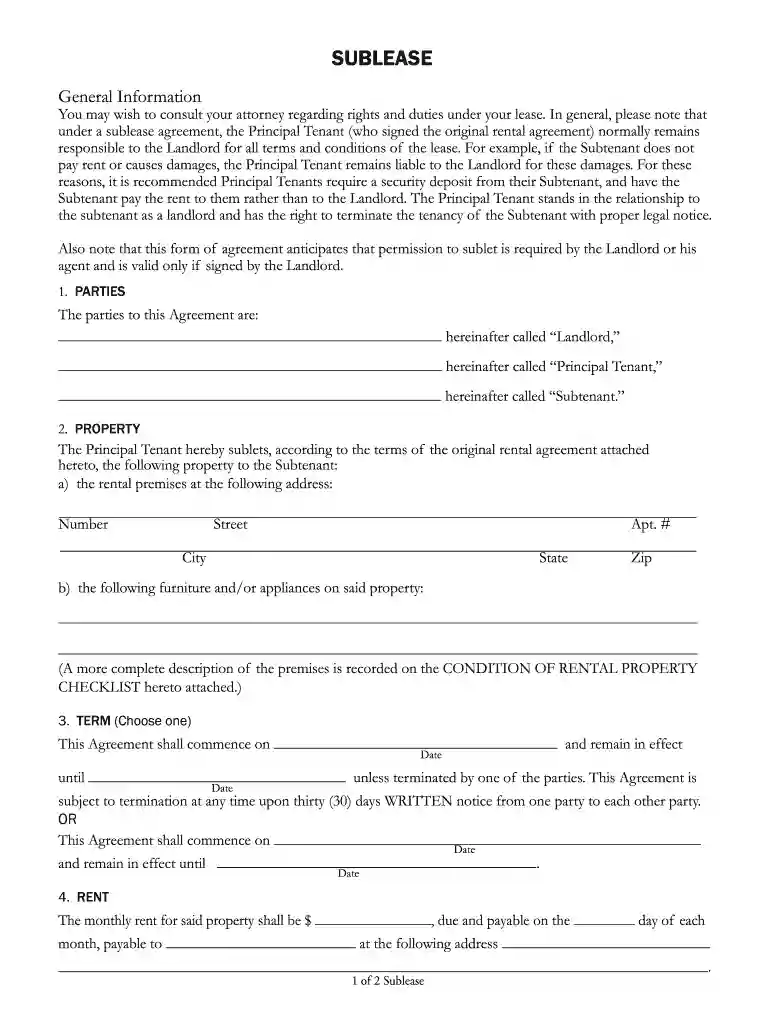SUBLEASE General Information You may wish to consult your attorney regarding rights and duties under your lease Preview on Page 1