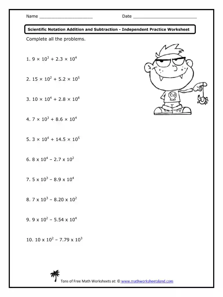 adding and subtracting scientific notation worksheet Preview on Page 1