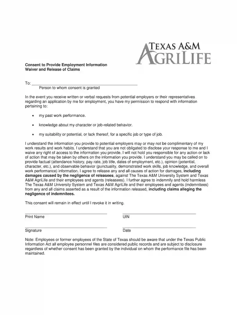 Consent to Provide Employment Information 1 29 15pdf Preview on Page 1