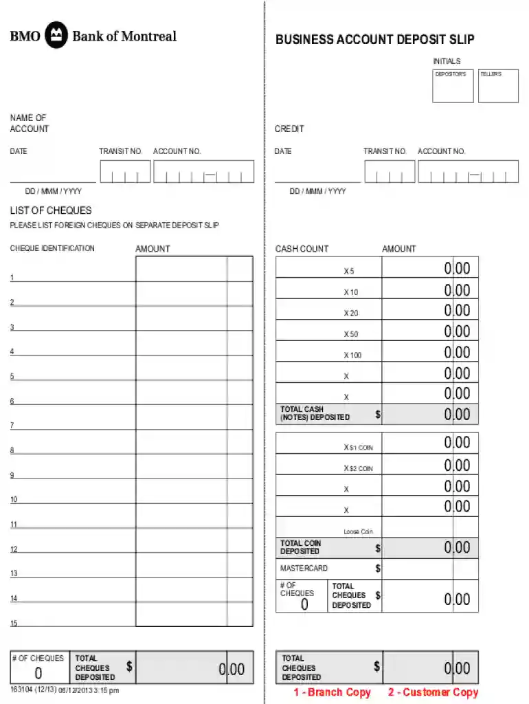 bmo deposit slip Preview on Page 1
