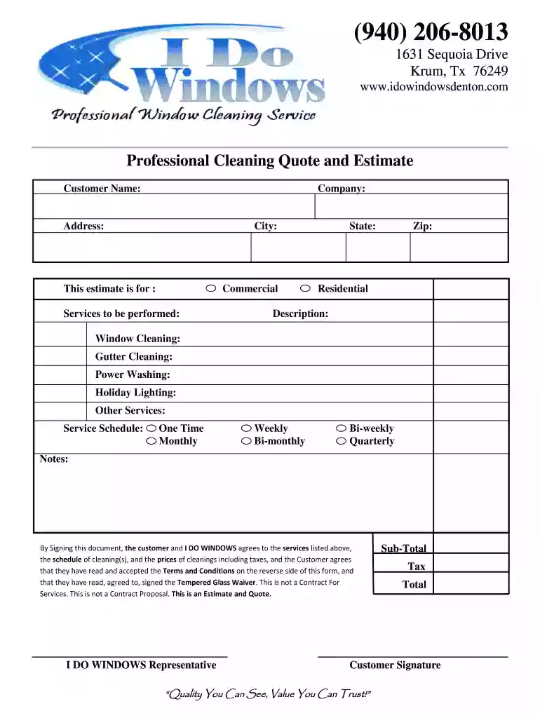 window cleaning quote template Preview on Page 1