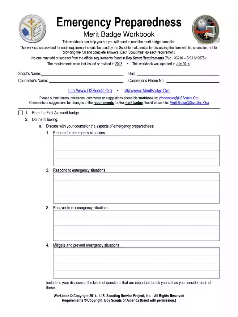 emergency preparedness merit badge worksheet Preview on Page 1