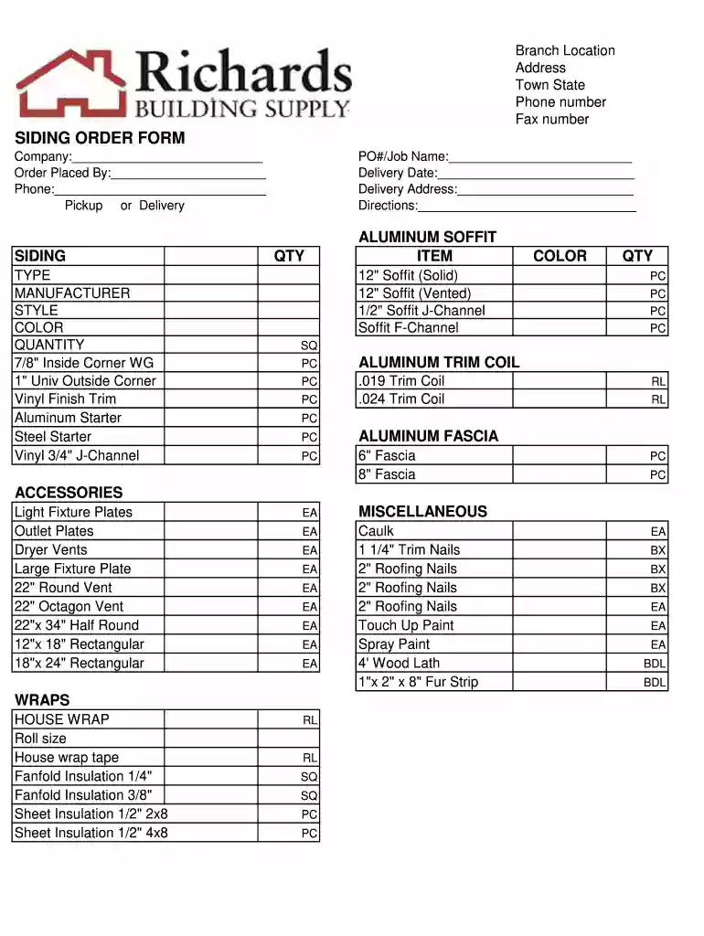 siding order form Preview on Page 1
