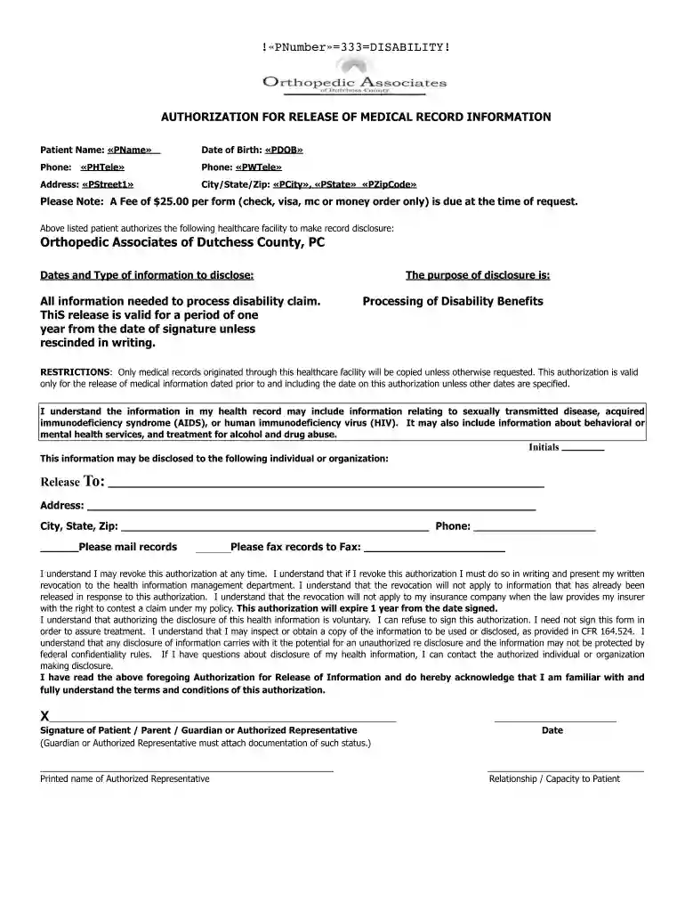 orthopedic associates patient release form Preview on Page 1
