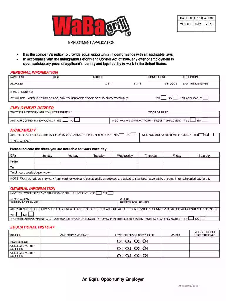 waba grill application Preview on Page 1