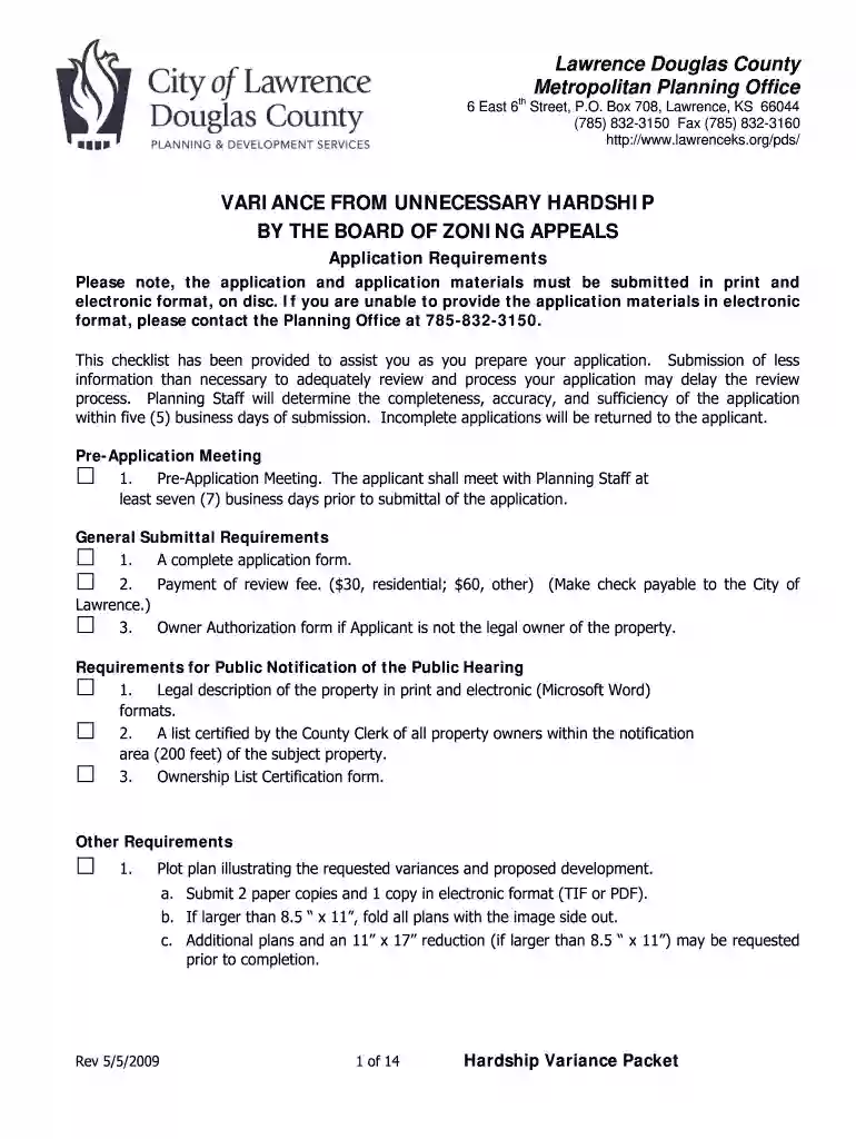 Variance from Unnecessary Hardship - City of Lawrence - lawrenceks Preview on Page 1