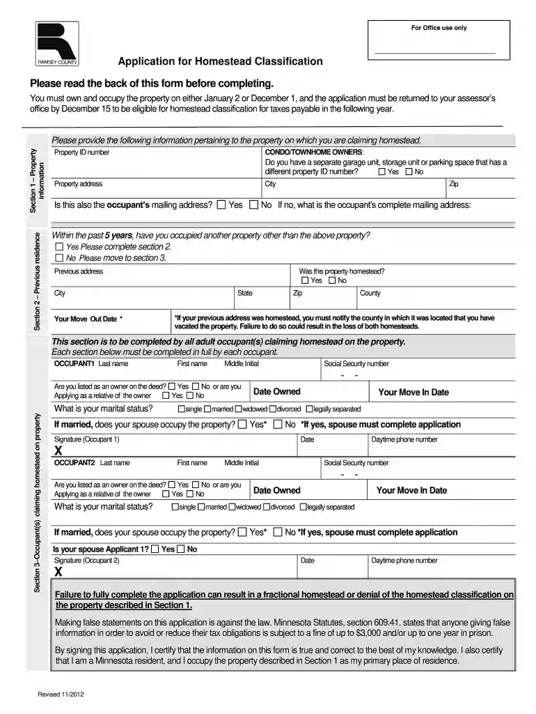 ramsey county homestead application Preview on Page 1