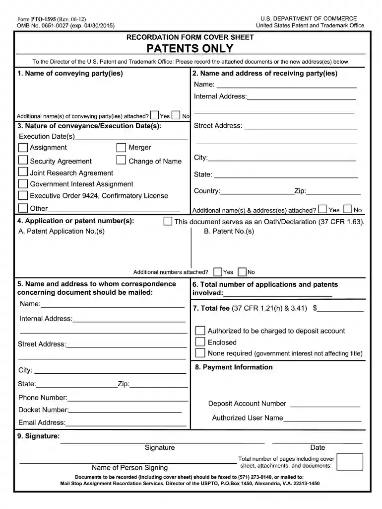cover patents 2012-2019 form Preview on Page 1