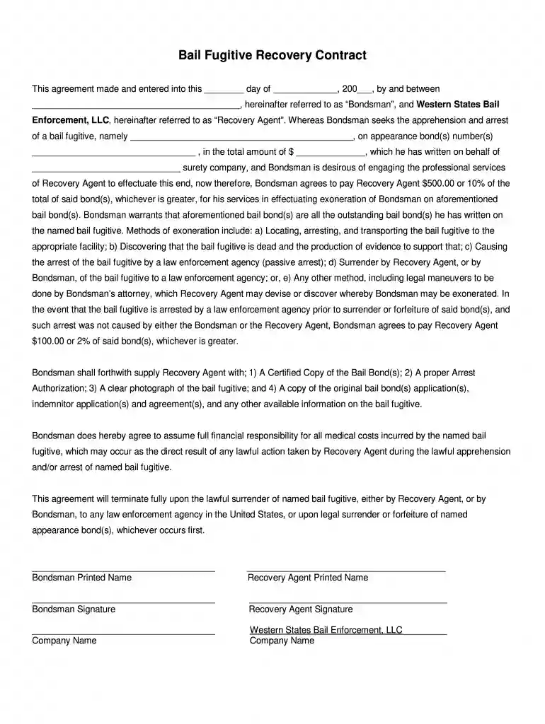 recovery contract template Preview on Page 1