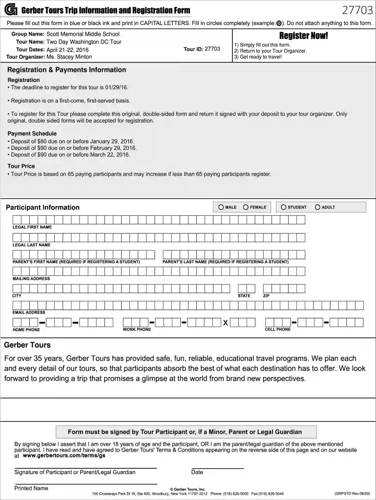 gerber tours online registration Preview on Page 1