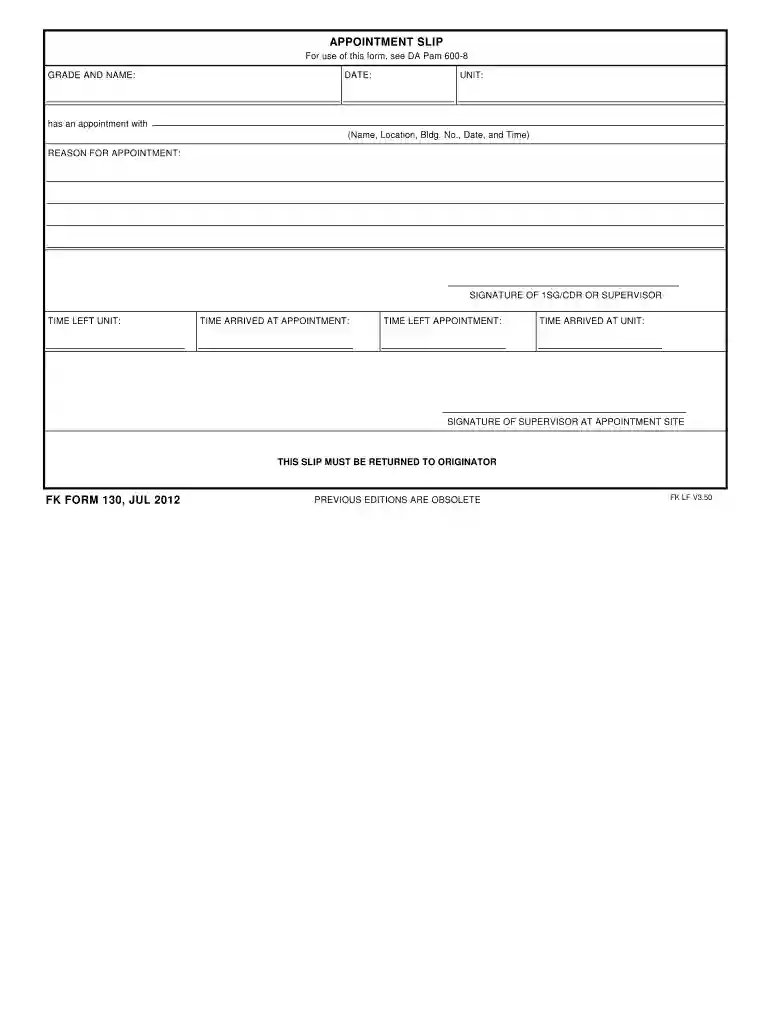 appointment slip template Preview on Page 1