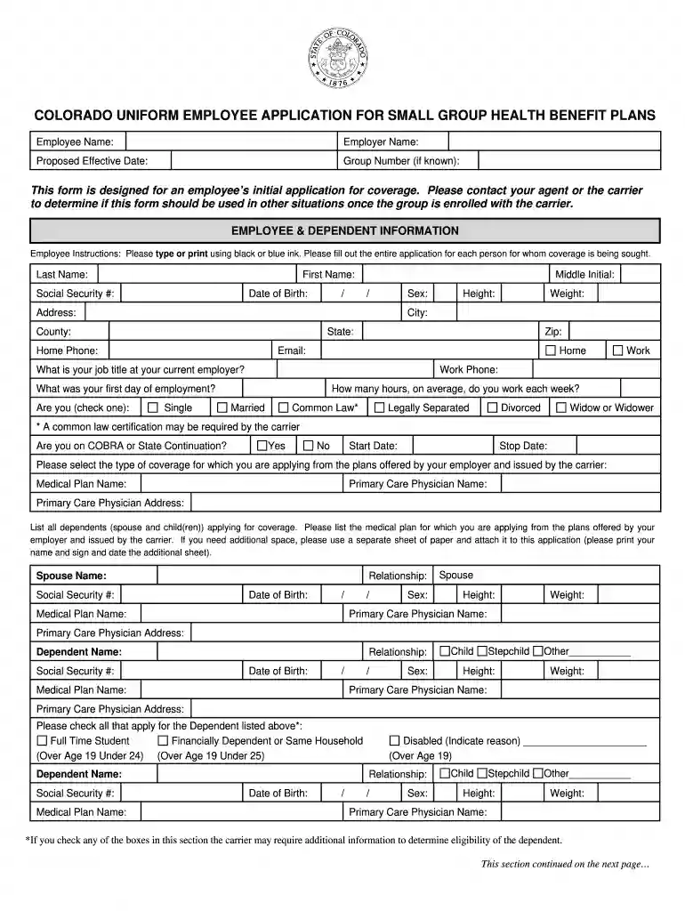 colorado uniform application for health insurance Preview on Page 1