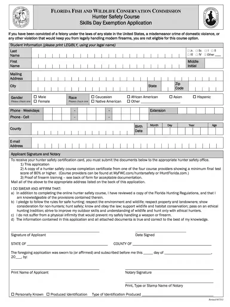 florida hunter safety course field day exemption Preview on Page 1
