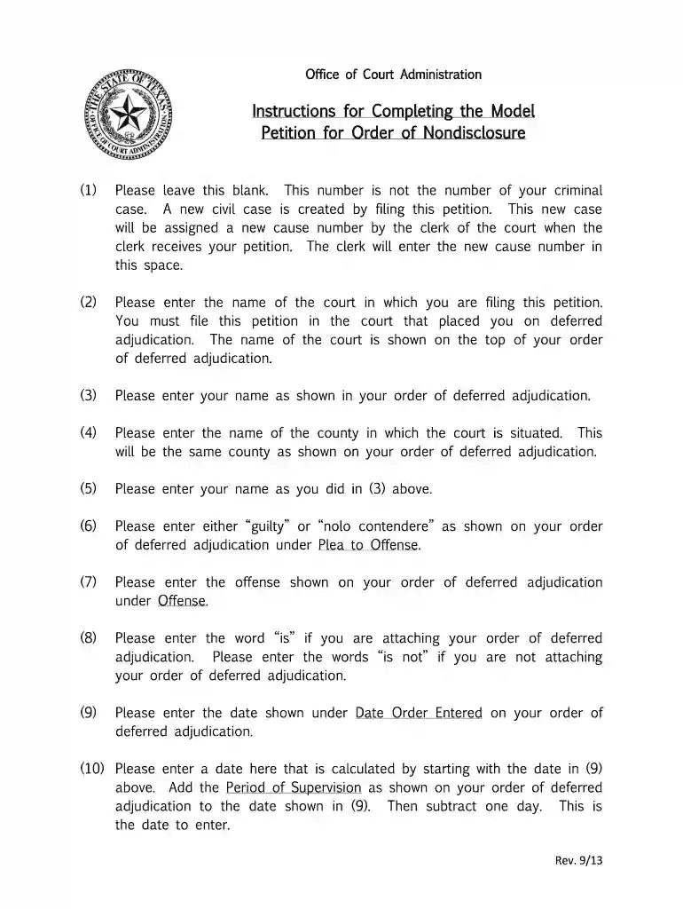 instructions for completing the model petition for order of nondisclosure Preview on Page 1