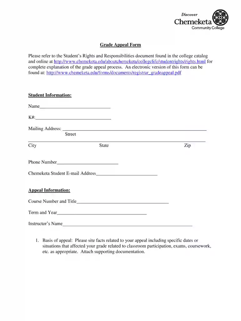 2011 chemeketa college grade appeal form blank Preview on Page 1