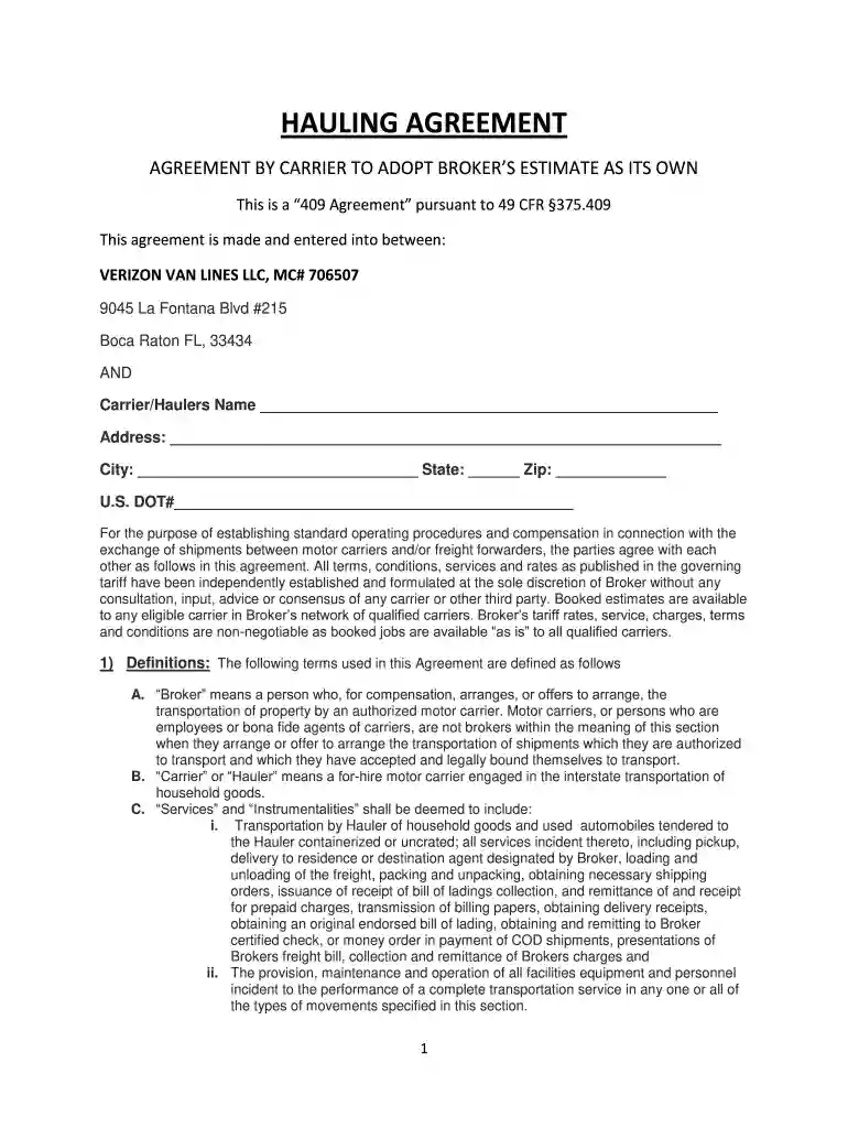 hauling contract agreement sample Preview on Page 1