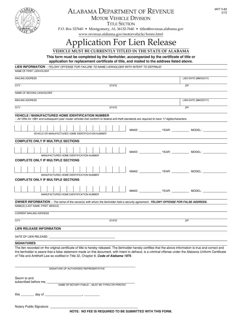 alabama lien release form Preview on Page 1
