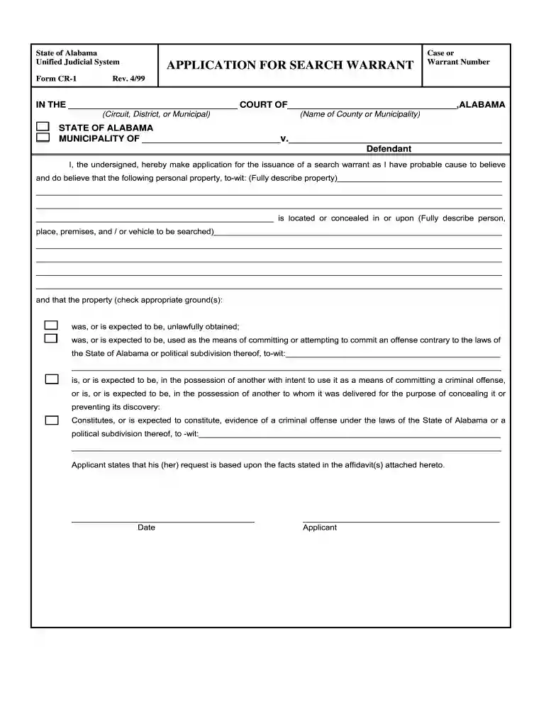 search warrant template Preview on Page 1