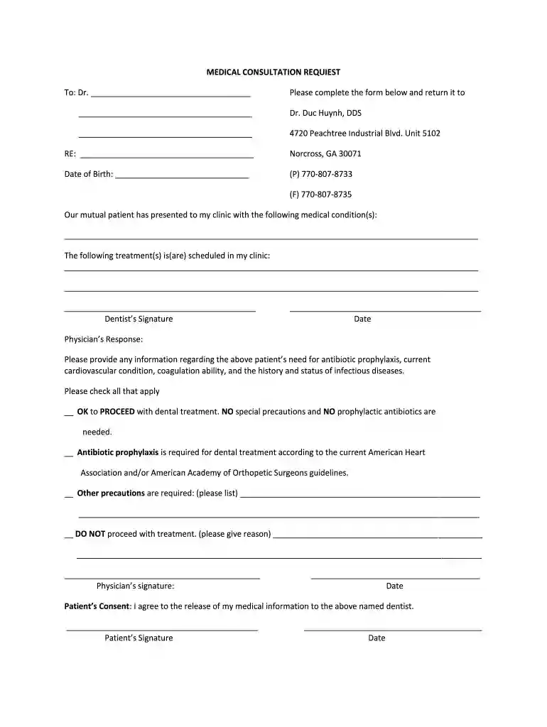 medical consult form dental Preview on Page 1