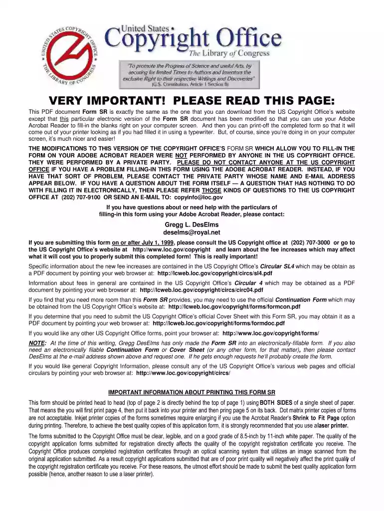 copyright form Preview on Page 1
