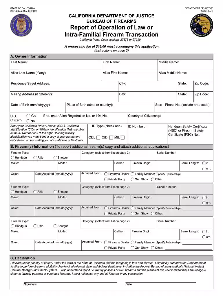 family gun transfer form Preview on Page 1