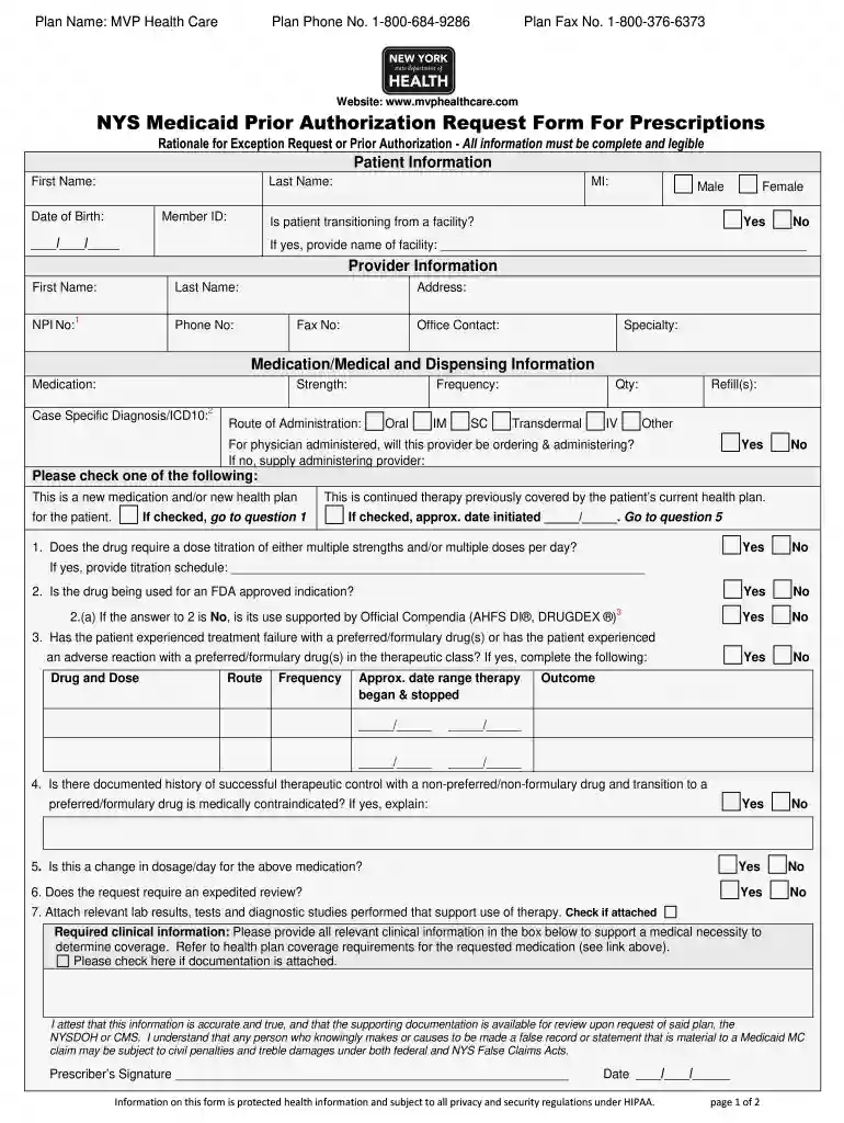 nys medicaid prior authorization form Preview on Page 1
