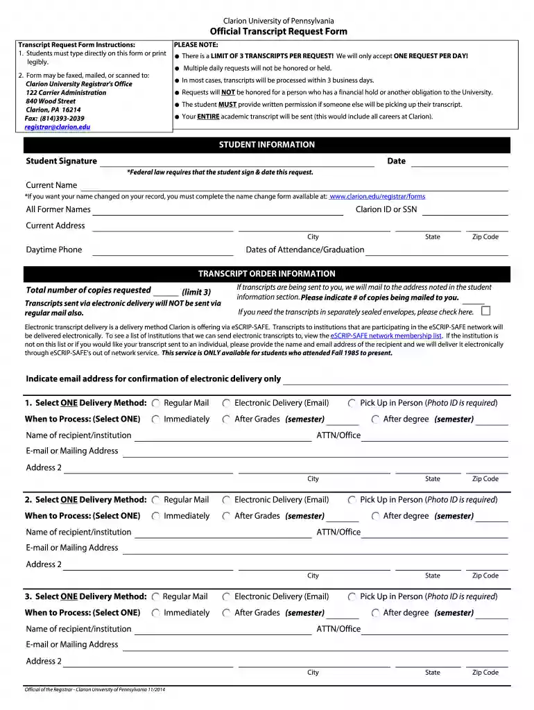 clarion university transcripts Preview on Page 1
