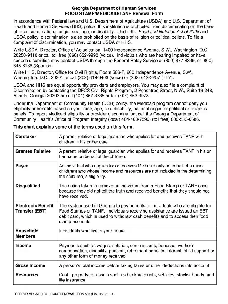 georgia food stamp application form Preview on Page 1