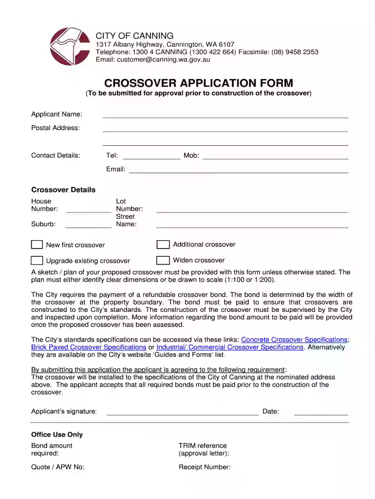 Crossover application form - City of Canning Preview on Page 1